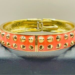 Nordstrom Gold and Coral Orange Studded Chunky Clasp Bangle Bracelet, jewelry